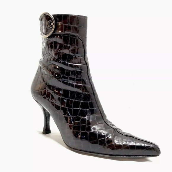 Stuart Weitzman Brown Patent Croc Booties Boots - Picture 1 of 8